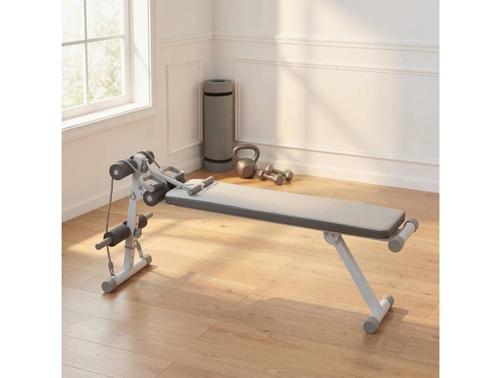 SPORTNOW Banc Musculation Réglable Bleu Blanc 141x52x54-71 cm
