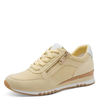 Keilsneaker MARCO TOZZI, Damen, Gr. 37, beige (vanilla kombiniert), Lederimitat, Textil, Veloursleder, Schuhe, Freizeitschuh, Halbschuh, Schnürschuh in veganer Verarbeitung