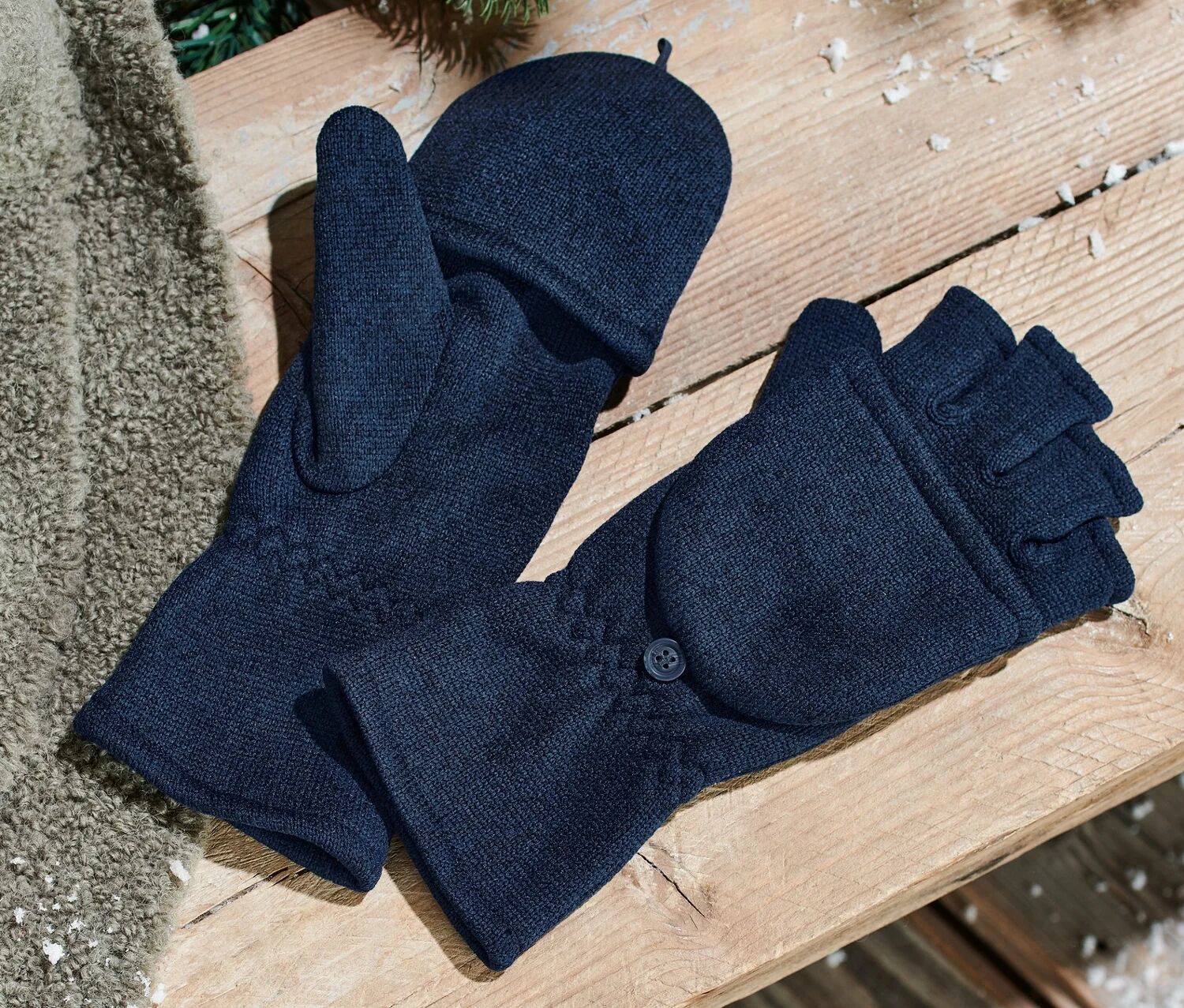 Tchibo - Strickfleece-Klappfäustlinge - Unisex - Gr. 6,5 - blau