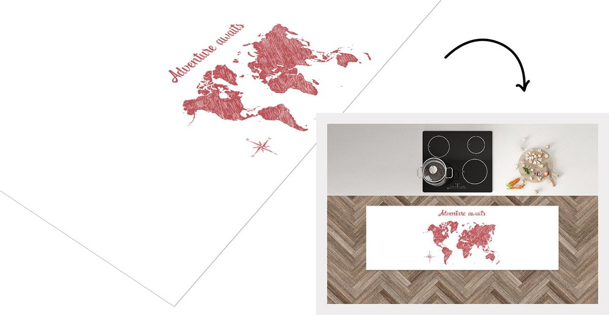 Keukenloper Wereldkaart met Quotes - Rood - Vinyl - 150 x 50 cm
