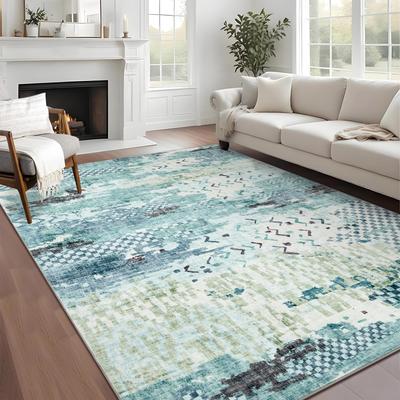 Garvee Boho Abstract Machine Washable Area Rug with Non-Slip Rubber Backing
