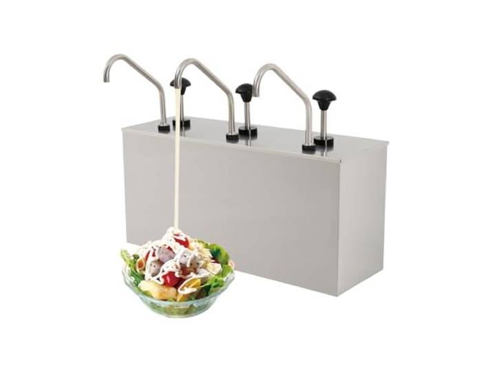 3 Saucenspender Edelstahl Pump, Küchenutensilien für Essig Sojasauce usw 3x4 Liter Pumper Sauciere, Salatdressings Mayonaise Spender Dispenser Tischaufstellung Küchen Hotel Restaurant