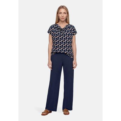 Kurzarmshirt BETTY BARCLAY "Damen mit Wasserfallausschnitt", Damen, Gr. 38, blau (dunkelblau, braun), Jersey, Obermaterial: 94% Polyester, 6% Elasthan, Basic, figurumspielend normal, Wasserfallausschnitt, Shirts