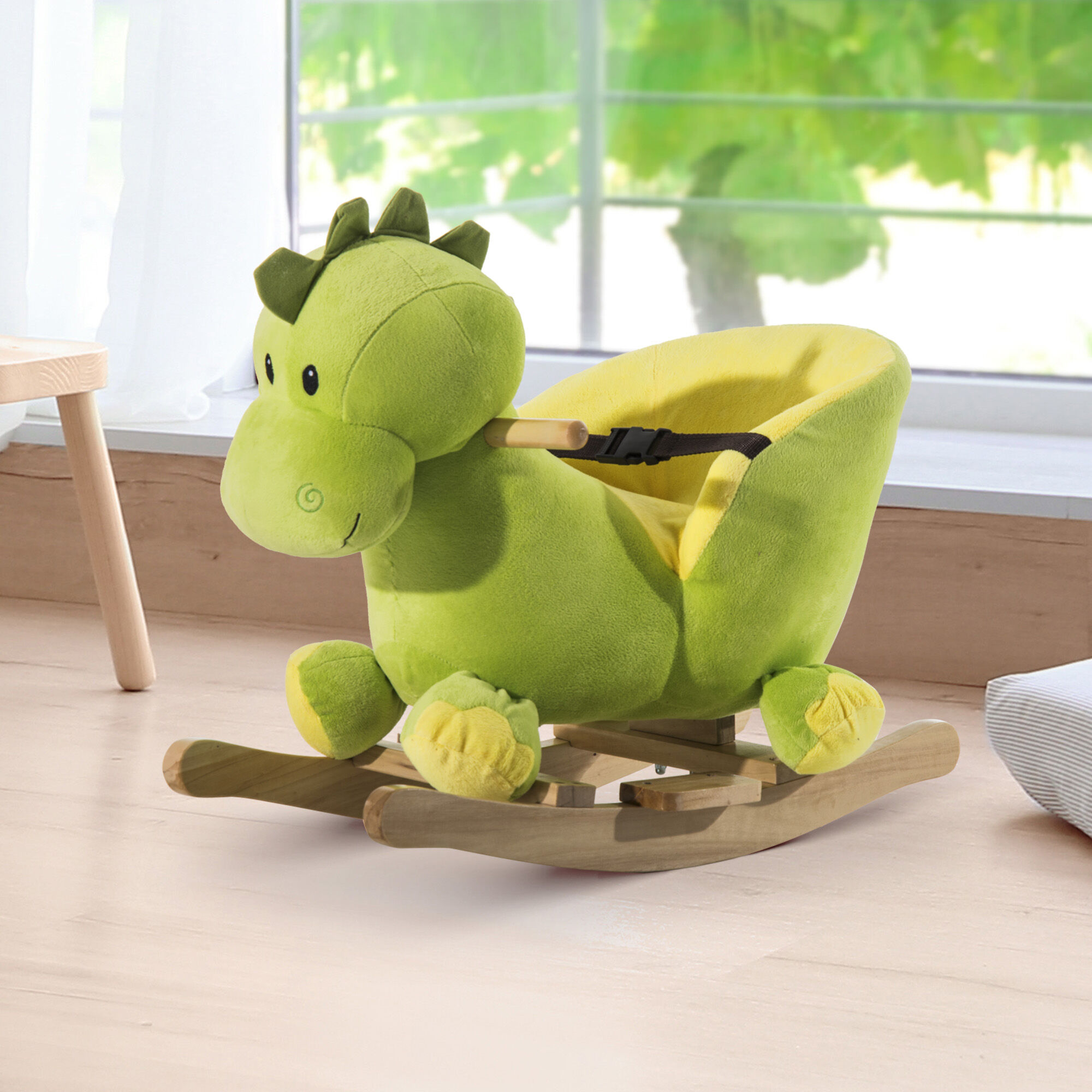 Altro Cavallo A Dondolo Per Bambini In Legno Dinosauro, Cavalluccio Per Bambini, 60x33x45cm, Verde