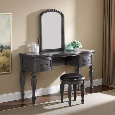 ZWYO HOSIMU "54"" Solid Wood Vanity Set with Carved Mirror, Storage Drawers and Nailhead Trim Stool"