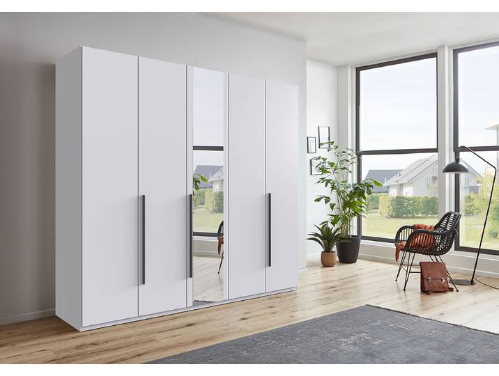 Armoire portes battantes London- Miroir 225cm Blanc/Blanc Basic Noir 1 miroir