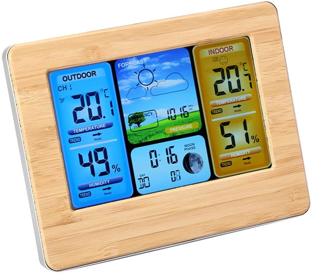 Draadloos digitaal weerstation met barometer en kalenderklok voor binnen en buiten, Neutraal-geel