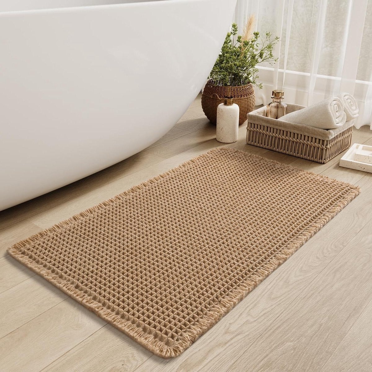 Bruine Wafel Badmat - Super absorberend badkamertapijt - 60 x 91 cm