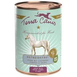 Terra Canis Getreidefrei 400g Dose Hundenassfutter Sparpaket 12 x 400 Gramm Pferd mit Steckrübe, Fenchel & Salbei