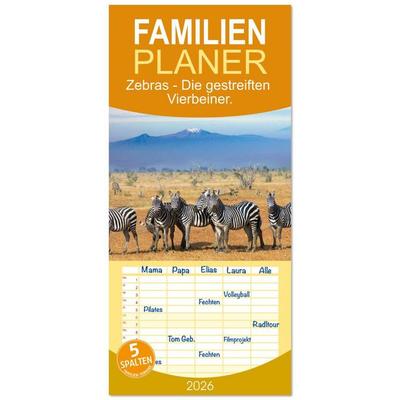 Familienplaner 2026 - Zebras - Die gestreiften Vierbeiner. mit 5 Spalten (Wandkalender, 21 x 45 cm) CALVENDO