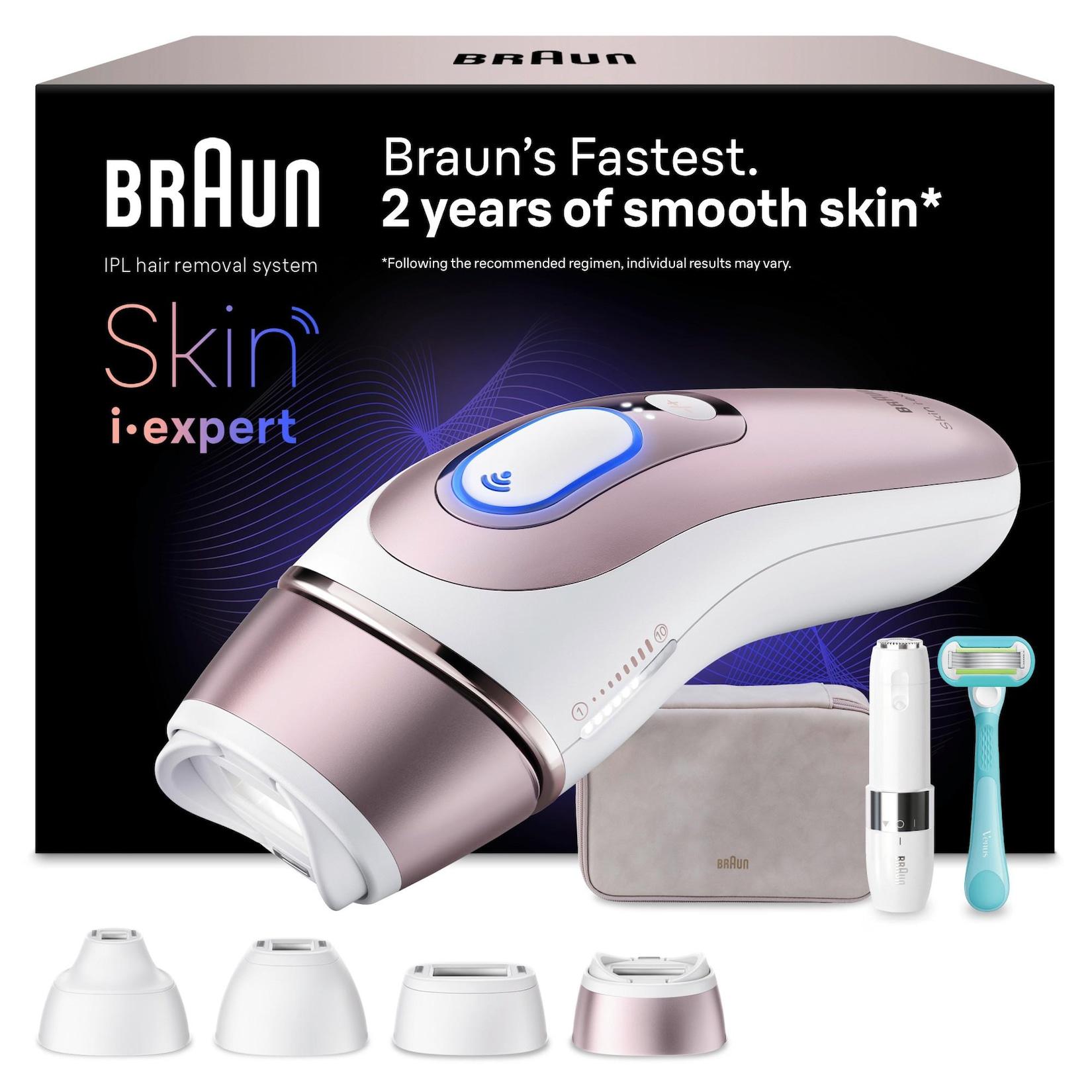 BRAUN Smart IPL Skin i·expert, professionelle Haarentfernung, 4 smarte Aufsätze, PL7432 IPL Haarentferner (Intelligentes IPL zur Laser-Haarentfernung für zu Hause, 3 Einstellungen und spezielle Aufsätze für jeden Körperbereich, mit Smart Flex Aufsatz, 3 Au