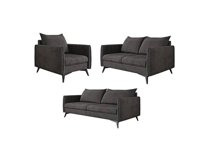 S-Style Sitzgarnitur 3+2+1 Pulse Graphit Luxusmikrofaser, Graphitfarben, Echtholz,Buche, Birke, Füllung: Polyetherschaumkern,Polyetherschaumkern, 199x86x91 cm, Wohnzimmer, Sofas & Couches, Sitzgarnituren