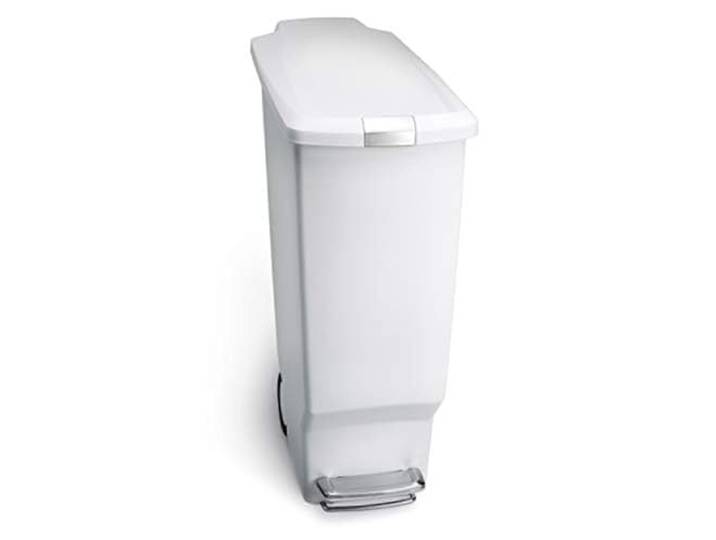 simplehuman CW1362 40 Liter, schmaler Treteimer, Mülleimer Küche, Abfalleimer, Mülltrennsystem, Mülltrennung, Recycling, weißer Kunststoff, 5 Jahre Garantie, Weiß