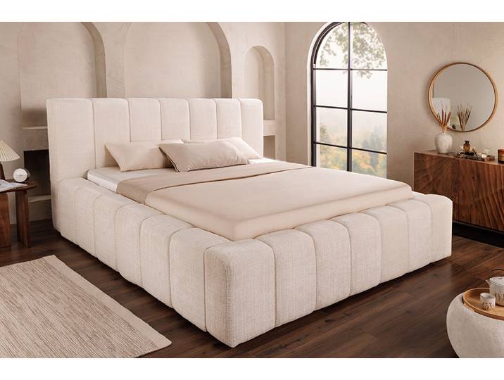Boxbett SAVOY 180x200cm weiß Chenille Cremona mit Lattenrost und Stauraum Modern & Design