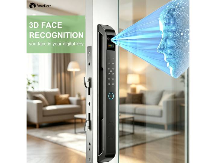 SmarDeer – serrure de porte intelligente à cadre étroit, étanche IP65, serrure électronique avec identification faciale, pour porte coulissante, serrure à empreintes digitales sans clé