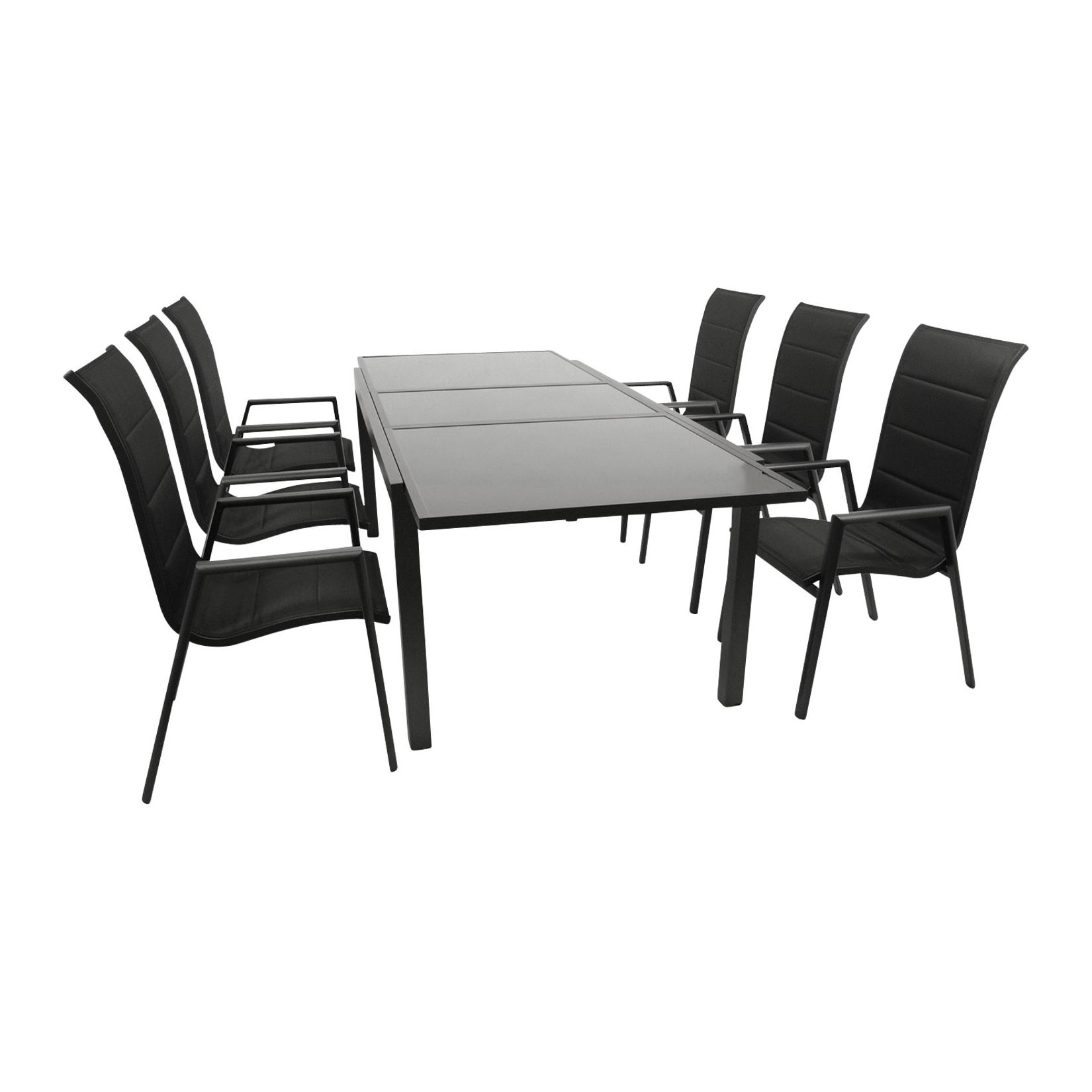 Garnitur TORINO 7-teilig, Alu + Glas + Kunstgewebe schwarz