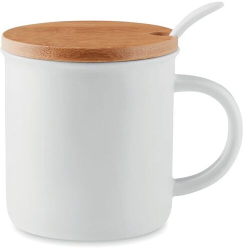 Mug publicitaire en porcelaine avec cuillère KENYA blanc