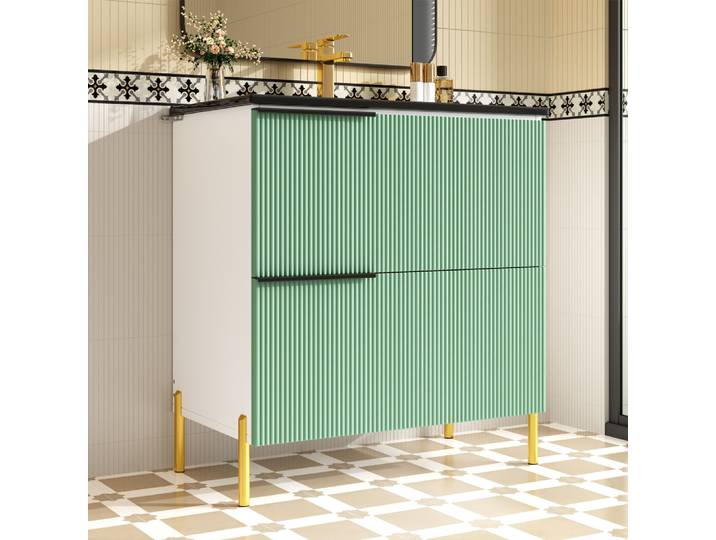 Meuble-lavabo autoportant vert avec vasque simple en céramique, armoire de salle de bain en MDF, organisateur de rangement multifonctionnel pour salle de bain