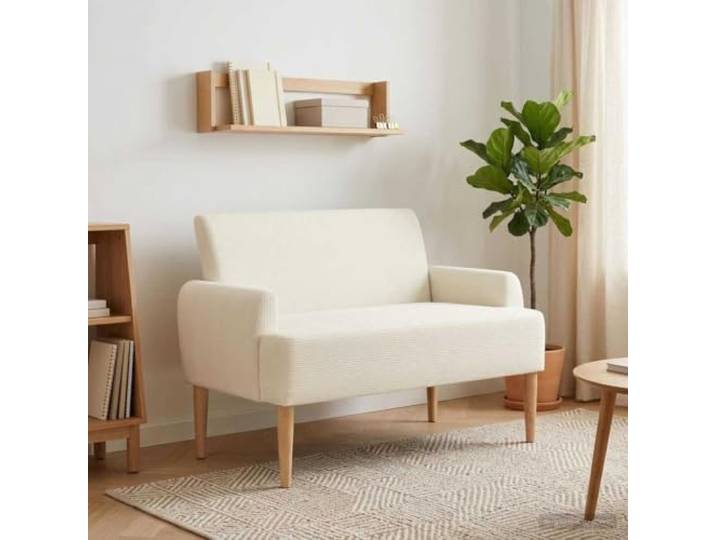 VIHHQGC Loveseat mit Knopfheftung Creme 116 x 67 x 81 cm Cordstoff 100% Polyester-Velours, Holzwerkstoffrahmen, Gummibaumbeine, abnehmbares Kissen, einfache Montage