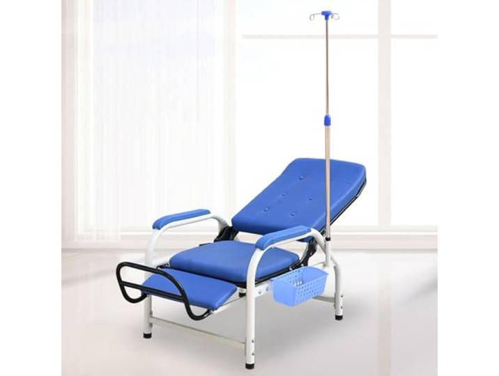 Reclining Medical Chair with IV Stand for Blood Draw & Patient Waiting(Full-lying With Plate Black Peda)
