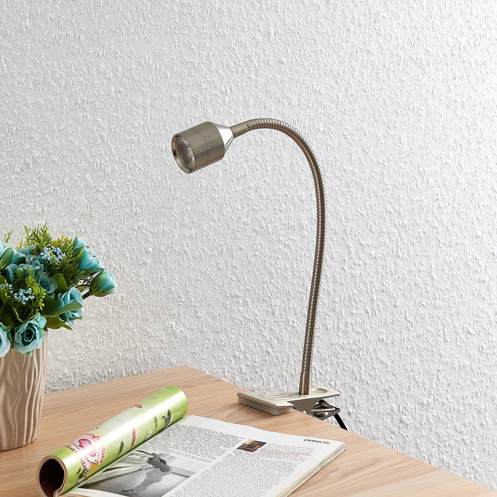 Klemmleuchte Djamila Lindby, alu / grau / zink, für Arbeitszimmer / Büro, Metall, Modern, Klemmleuchte