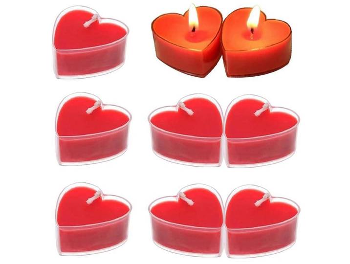 Teelichter Herz 9-teiliges Set Rot 4 cm, Paraffin, 2 cm, Dekoration, Kerzen & Kerzenhalter, Duftkerzen