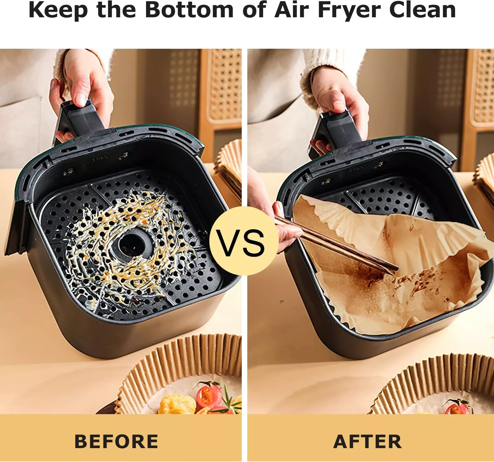 INF Air Fryer Einwegpapier für Friteusen 20 x 20 cm 100er-Pack