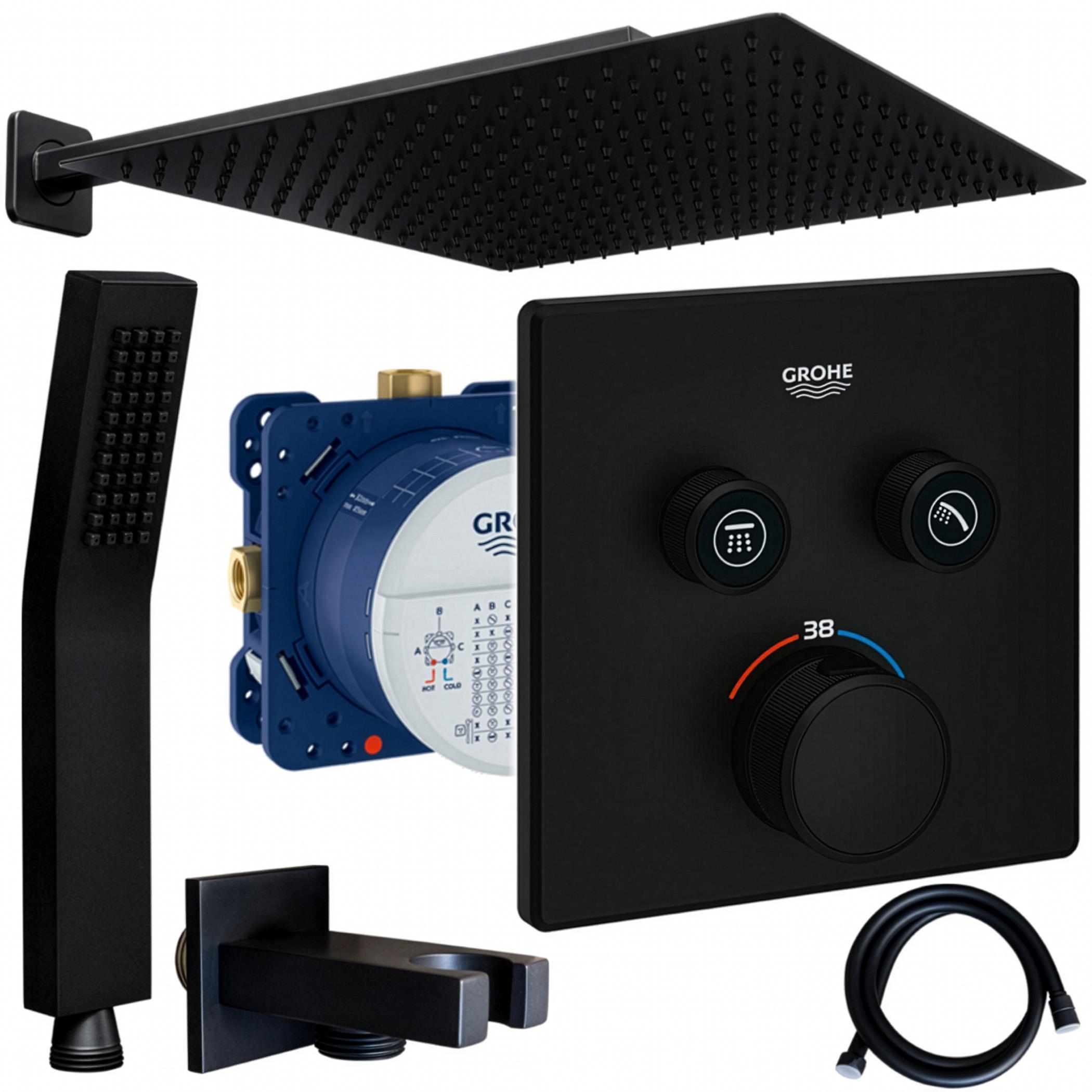 Grohe und Jowi Unterputz Duschsystem Schwarz, Smartcontrol Thermostat, 360 mm Kopfbrause