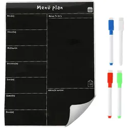 Relaxdays Speiseplan Wochenplaner, HxB 42 x 30 cm, magnetisch, abwischbar, 4 Marker, Whiteboard für Kühlschrank, schwarz