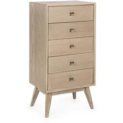 Kommode Alannis aus Eschenholz, klassisch Retro Chic, 5 Schubladen, natur, hochwertige Verarbeitung