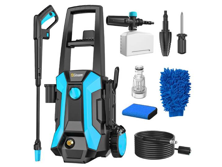 Nettoyeur haute pression, 2200 W 180 bar 480 L/h Nettoyeurs haute pression électriques avec tuyau de 8 m, Buse à mousse, Buse rotative &amp; Pistolet à haute pression pour nettoyer voitures, clôtures, patios, jardins &amp; allées