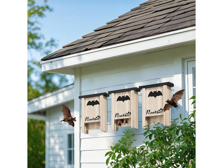 PawHut Nichoir Chauve-Souris Bois Naturel Ensemble 3 Pièces
