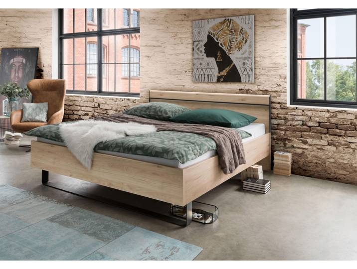 Bett WIEMANN Brüssel , beige (steineiche nachbildung, schiefer nachbildung), B:169cm L:208cm, Betten, Bett