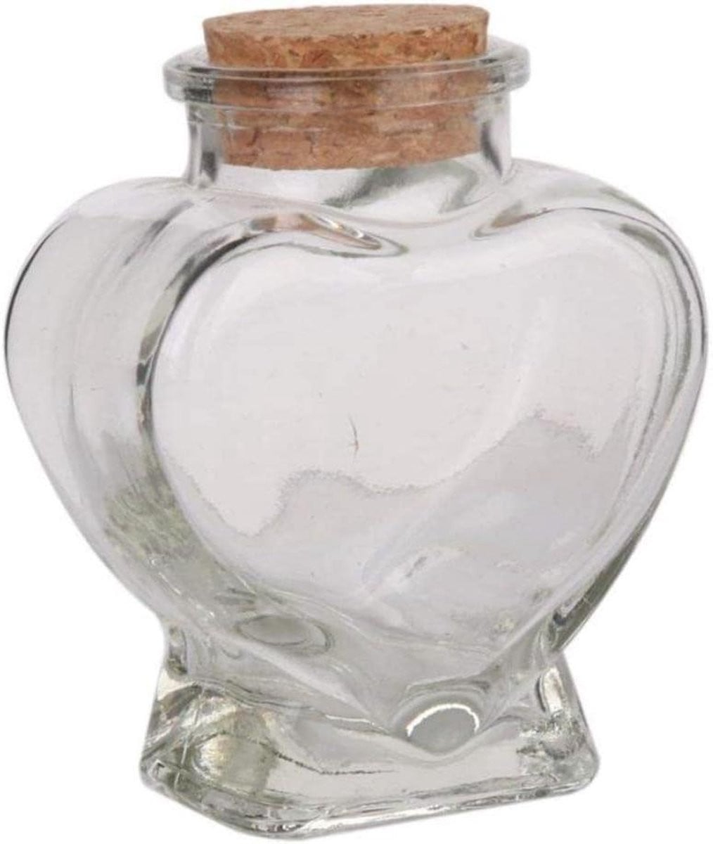 Handgemaakte glazen hartvormige voorraadpot voor decoratie en kleine spulletjes, Transparant, 8 x 6 cm