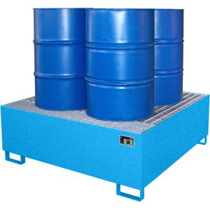 BAUER Auffangwanne AW 800, blau, aus Stahl, 146 x 146cm, mit Stahl-Gitterrost, unterfahrbar, 800 Liter