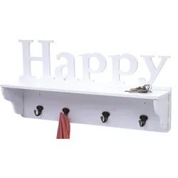 Wandgarderobe MCW-D41 Happy, Garderobe Regal, 4 Haken massiv 30x60x13cm ~ weiß