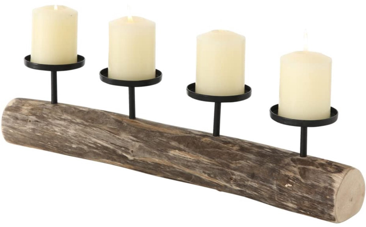 Elegant Houten Kandelaar Set met Metalen Accenten voor Sfeervolle Verlichting