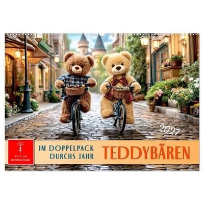 Teddybären - im Doppelpack durchs Jahr (Wandkalender 2027 DIN A2 quer), CALVENDO Monatskalender