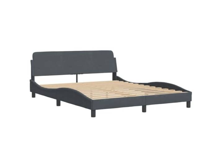 KTHLBRH Doppelbett Samt Dunkelgrau 160 x 200 cm Gepolstertes Kopfteil, Latten aus Sperrholz, Beine aus Metall, gewelltes Design