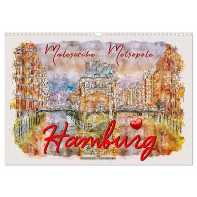 Hamburg - malerische Metropole (Wandkalender 2027 DIN A3 quer), CALVENDO Monatskalender