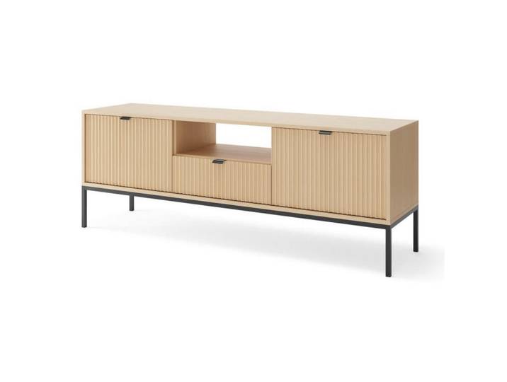 Sepro Meble Tv-Schrank Vicenza Eiche Schwarz Hohe Beine, Beige, 154x56x39 cm, Wohnzimmer, TV Möbel, Lowboards, Lowboards stehend