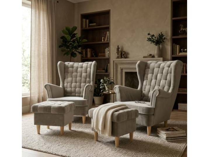 Family Meble 2er-Set Ohrensessel Carol Trinity mit Hockern – Variante Carol Royal 26