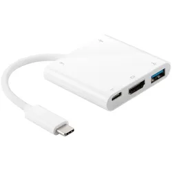 Connectland Adaptateur USB C 3.1 Vers HDMI/USB A & C (HDMI, USB Typ-C), Data + Video Adapter, Schwarz