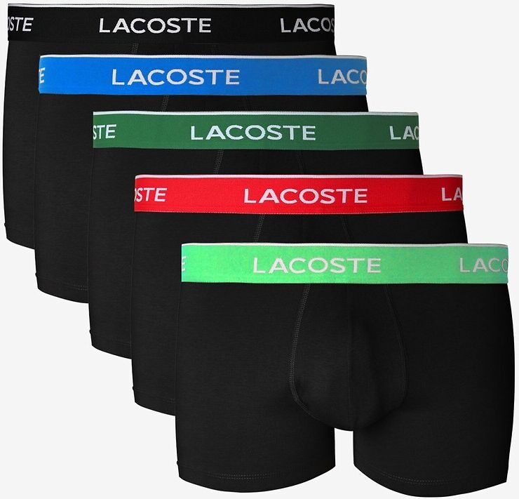 LACOSTE Lot de 5 boxers unis ceinture colorée