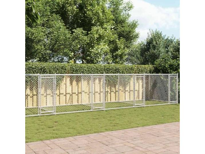 Hundekäfig, grau, 12 x 2 x 1,5 m, verzinkter Stahl Abschließbare Türen, Mesh-Design, Belüftung, Verwendung im Freien, Spiel und Dressur