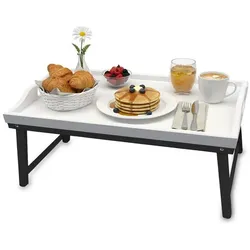 Relaxdays Betttablett aus Bambus Weiß,Grau