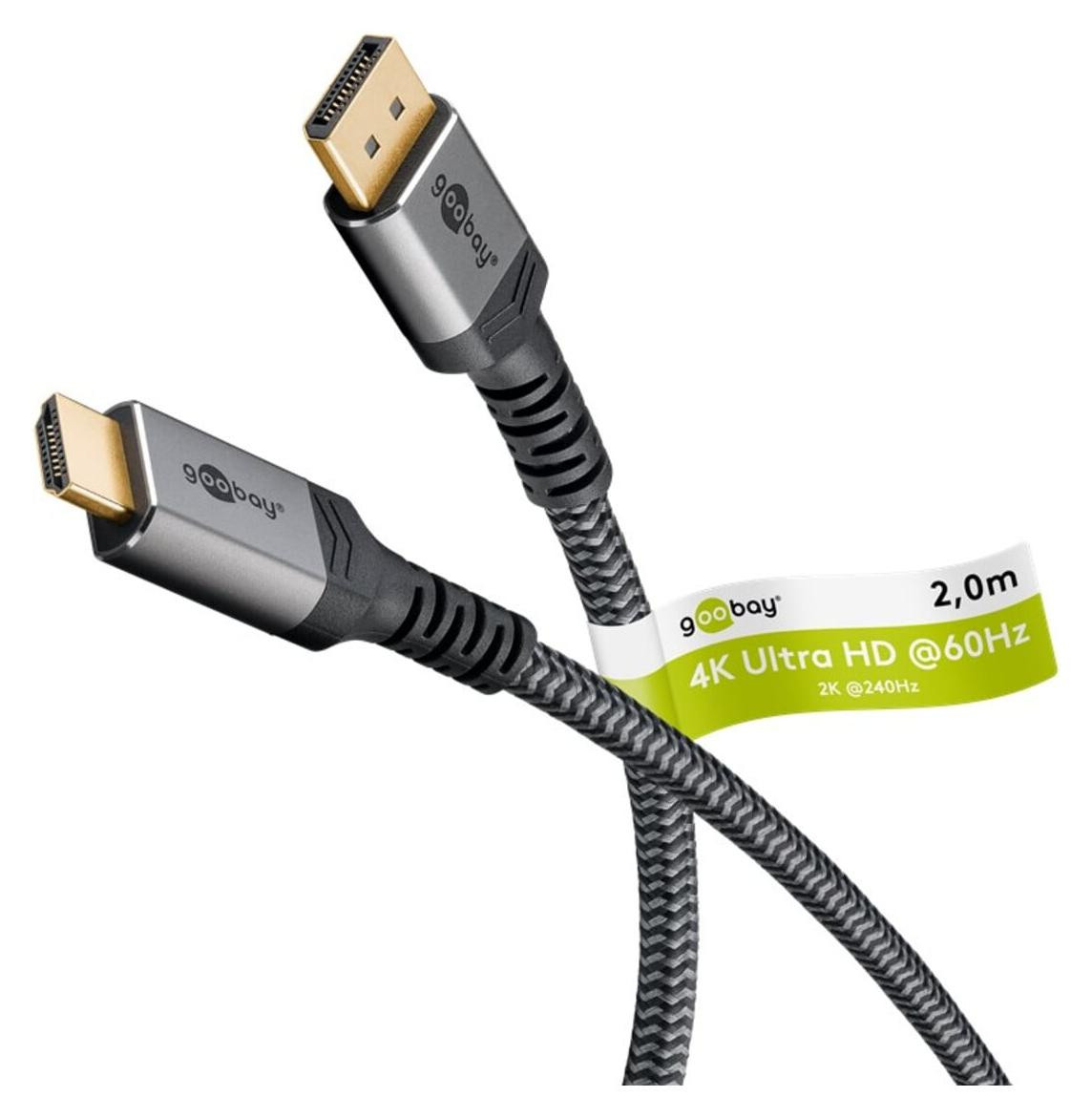 Goobay DisplayPort 1.2 naar HDMI 2.0 kabel, 2,0 m, grijs/zwart