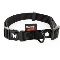 Martin Halsband Verstelbaar Nylon Zwart (L, Hund, Spazieren), Halsband + Leine