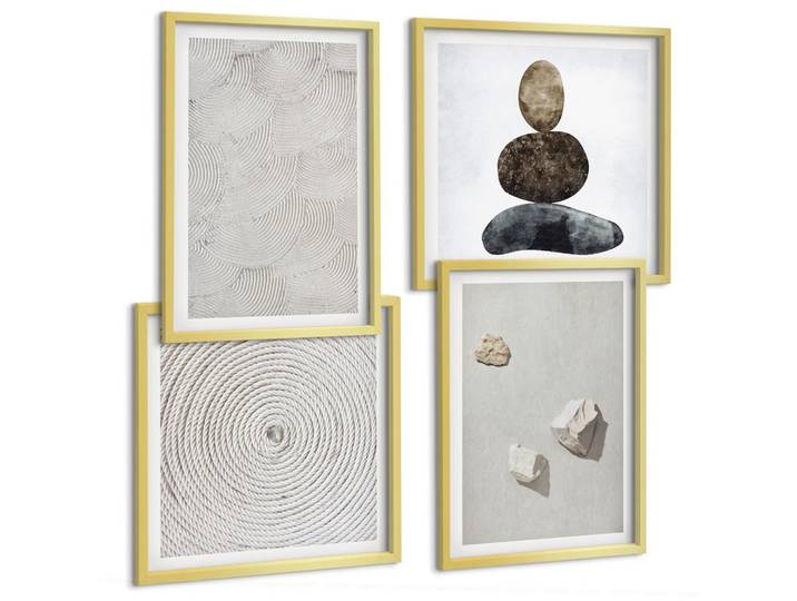 BILDER SET 4er Set - 50x50 cm & 40x60 cm Goldrahmen - Sandsteine moderne Farbe