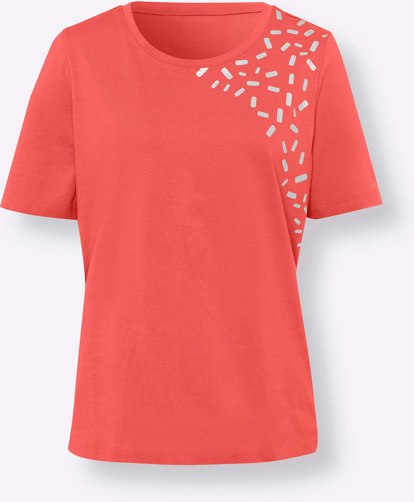 Rundhalsshirt "Freizeitshirt", Damen, Gr. 52, rot (hummer), 100% Baumwolle, gemustert, unifarben, Rundhals, Shirts Rundhalsshirt hummer 52
